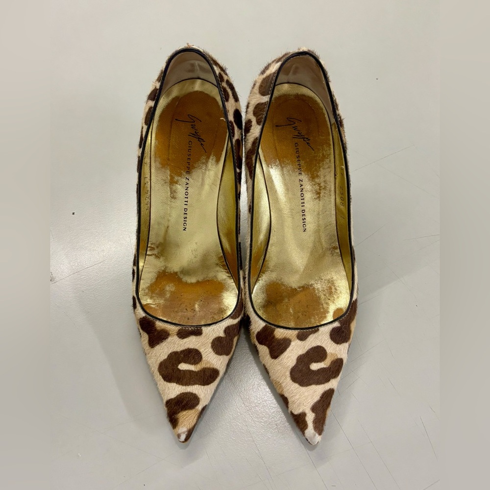 GUISEPPE ZANOTTI  Pony Hair Leopard 3" Lipstick Red Womens Heels